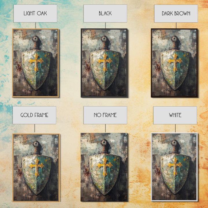 Medieval Shield And Sword Wall Art, Gothic Framed Canvas Print, Fantasy Decor, Knight Armor Gift For Him Home Office Man Cave Decor