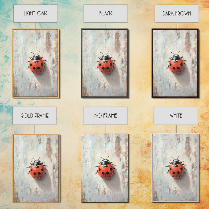 Bright Red Ladybug On Textured Wood Wall Art, Whimsical Animal Art Print, Nature Inspired Decor, Cute Nursery Gift, Garden Lover Decor