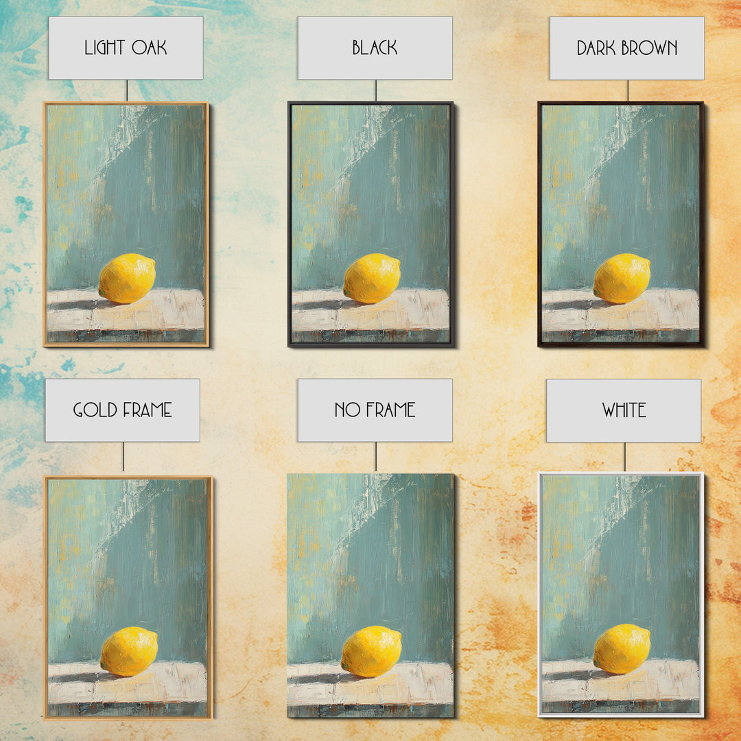 Single Yellow Lemon Still Life Wall Art, Minimalist Kitchen Decor, Neutral Canvas Wall Art, Rustic Farmhouse Art Print Gift