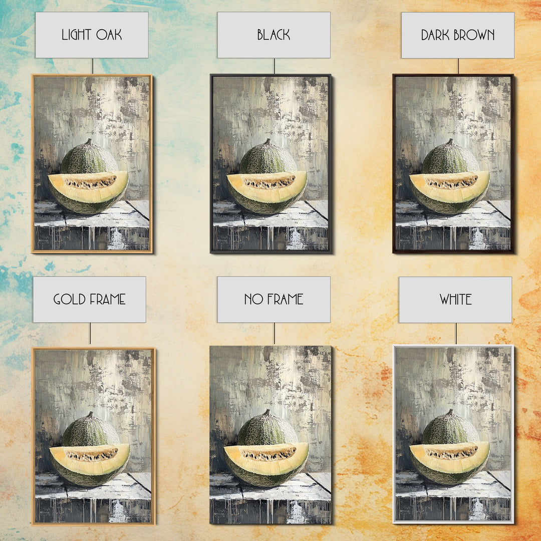 Cantaloupe Melon Still Life Wall Art, Rustic Kitchen Decor, Fruit Painting Print, Farmhouse Dining Room Art For Home Decor