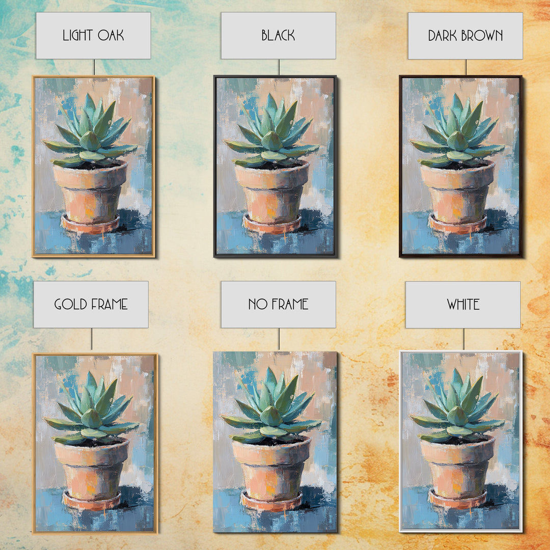 Potted Succulent Plant Wall Art, Botanical Canvas Print, Desert Home Decor, Modern Farmhouse Living Room Green Wall Decor Gift