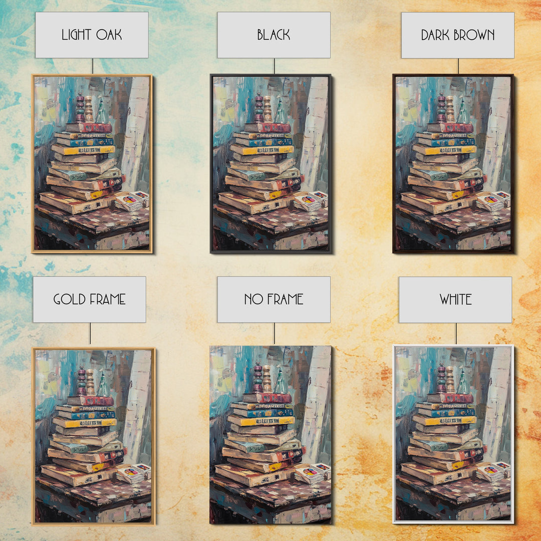 Stack Of Weathered Books Canvas Print, Cozy Library Wall Art For Reading Nook Decor, Book Lover Gift And Office Decor Print