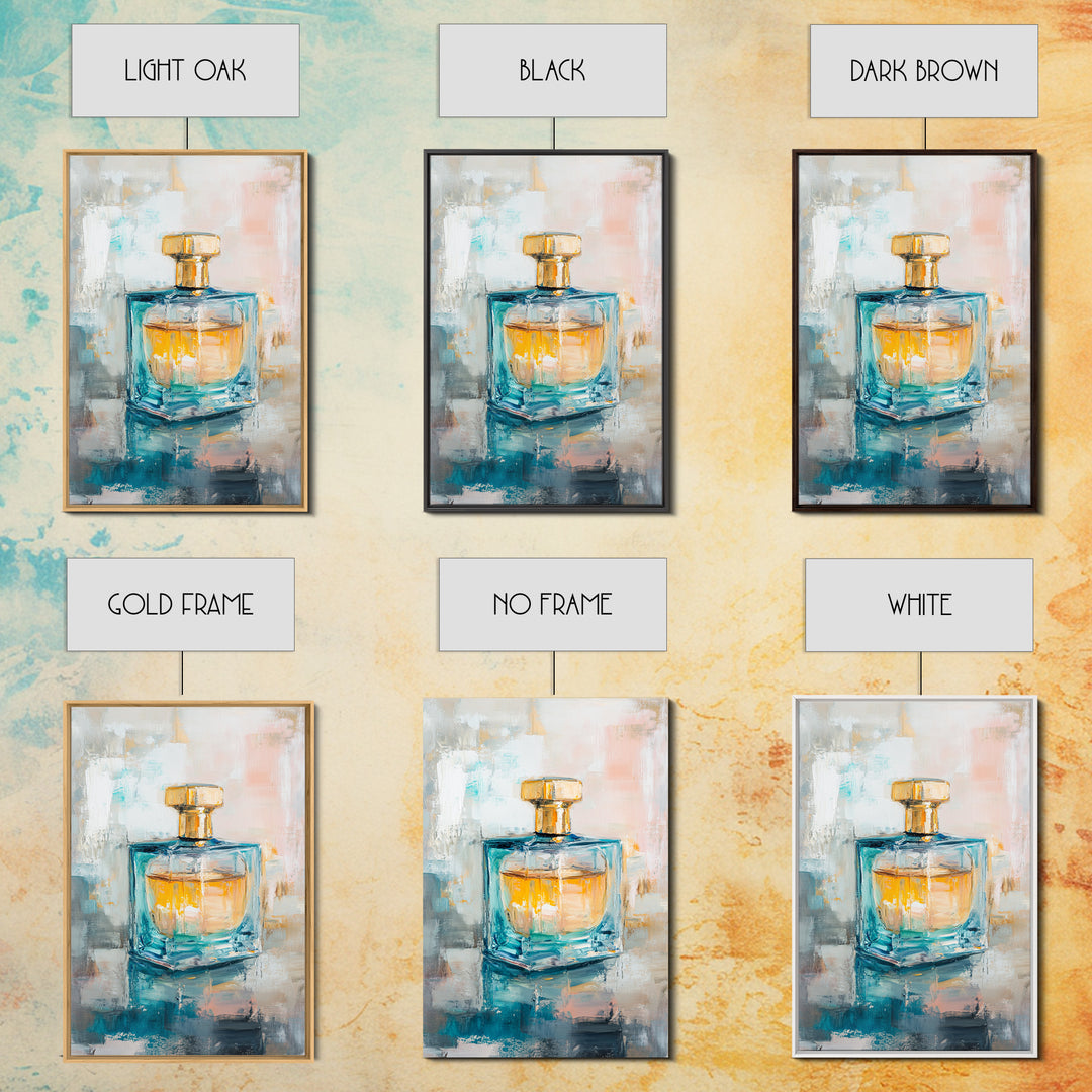 Turquoise Glass Perfume Bottle Wall Art, Chic Vanity Decor, Feminine Bathroom Art Print, Modern Glam Gift For Her, Home Decor
