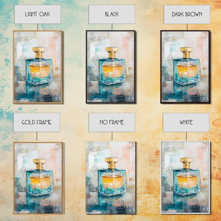Turquoise Glass Perfume Bottle Wall Art, Chic Vanity Decor, Feminine Bathroom Art Print, Modern Glam Gift For Her, Home Decor