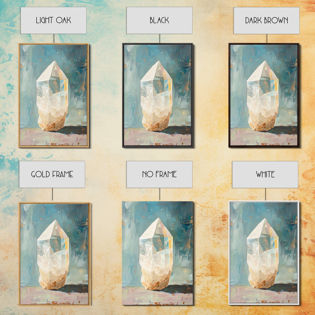 Glowing Crystal Quartz Still Life Wall Art, Spiritual Gemstone Canvas Print, Boho Home Decor, Mystical Gift For Her, Living Room Decor