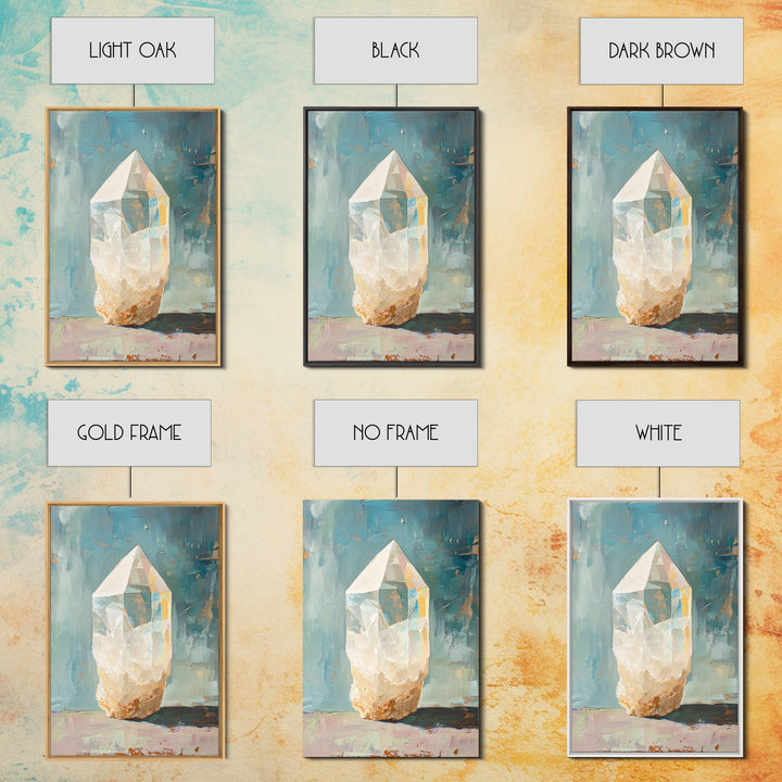 Glowing Crystal Quartz Still Life Wall Art, Spiritual Gemstone Canvas Print, Boho Home Decor, Mystical Gift For Her, Living Room Decor