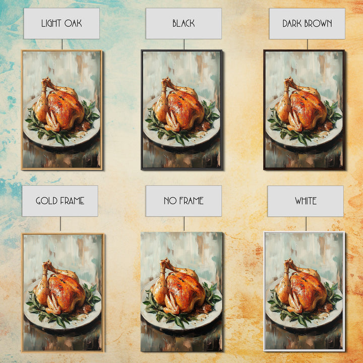 Roast Chicken With Herbs On Platter Wall Art, Rustic Kitchen Canvas Print, Farmhouse Dining Room Decor, Foodie Gift For Chef