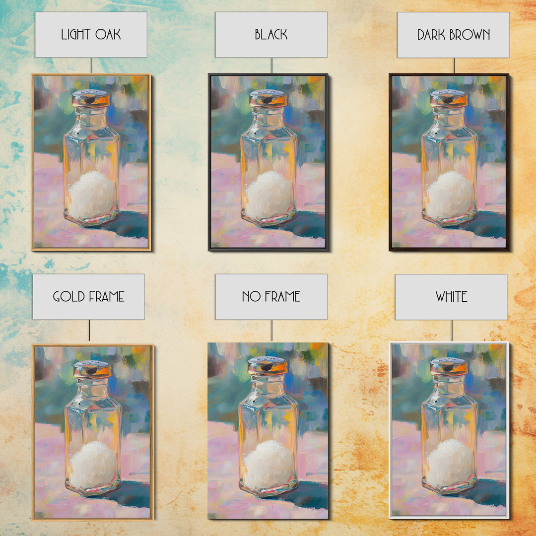 Colorful Glass Salt Shaker Canvas Print, Modern Kitchen Wall Art, Bright Still Life Painting, Dopamine Home Decor Gift Idea