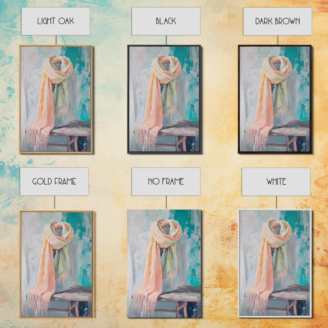 Soft Pastel Scarf On Dress Form Canvas Print, Feminine Wall Art, Fashion Studio Decor, Chic Neutral Bedroom Art Gift For Her