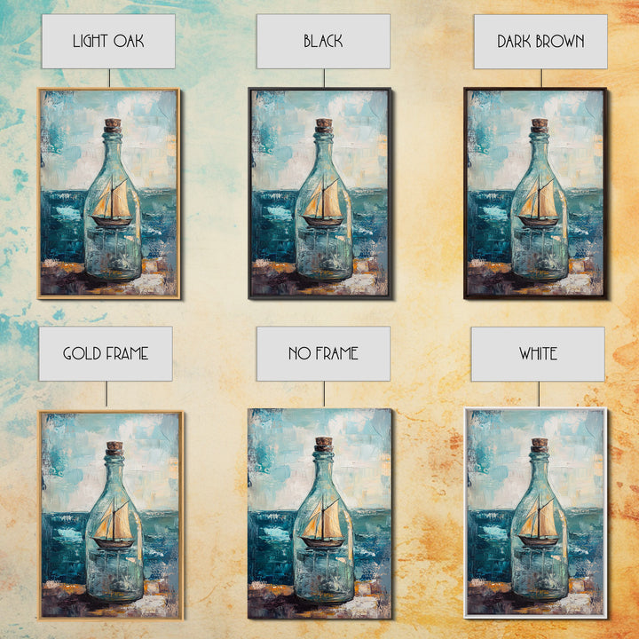 Ship In A Bottle Nautical Canvas Print, Coastal Wall Art, Sailboat Seascape, Ocean Decor, Beach House Statement Artwork Print