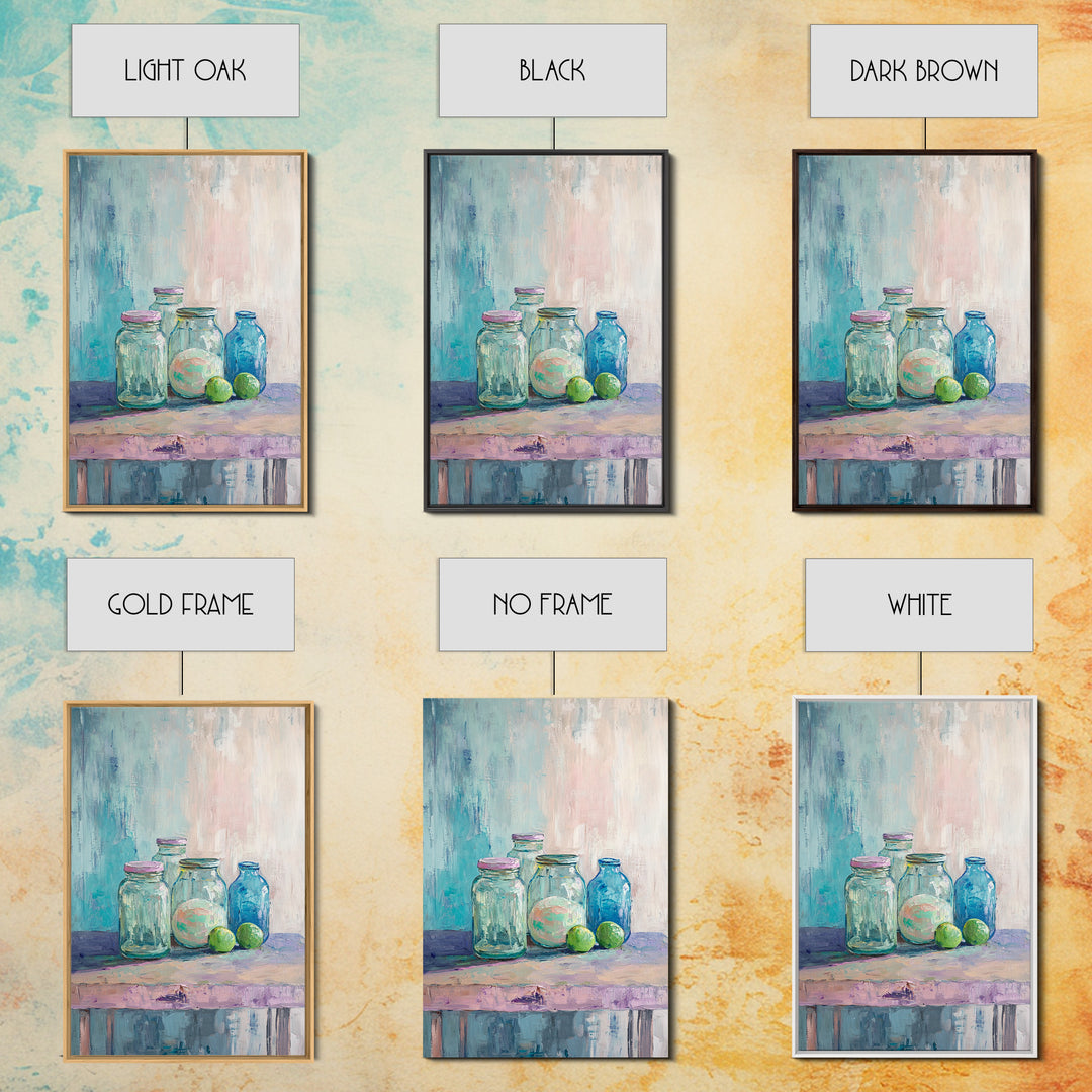Glass Jars With Limes Still Life Wall Art, Colorful Kitchen Decor, Modern Farmhouse Canvas Print, Dining Room Art Gift Idea