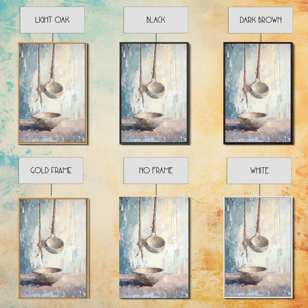 Hanging Ceramic Bowls Wall Art, Wabi Sabi Still Life Canvas Print, Neutral Rustic Kitchen Decor, Japandi Wall Decor Gift