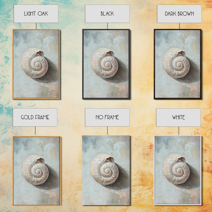 Textured Seashell Still Life Framed Canvas Print, Coastal Wall Art, Beach House Decor, Nautical Bathroom Wall Decor, Ocean Art