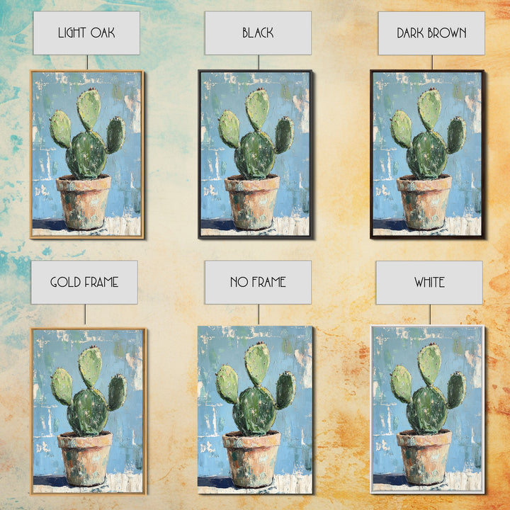Prickly Pear Cactus In Clay Pot Wall Art, Desert Botanical Canvas Print, Southwest Decor, Plant Lover Housewarming Gift Idea