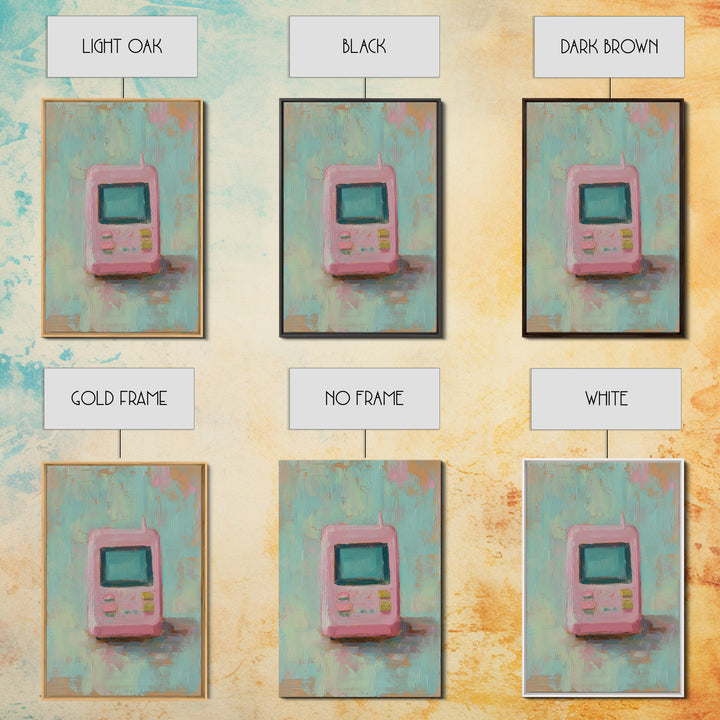Pink Retro Handheld Game Wall Art, Nostalgic Tech Canvas Print, 90s Decor, Gamer Gift, Pastel Office Desk Art, Unique Home Decor