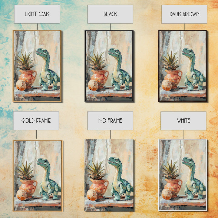 Cute Dinosaur And Potted Plant Canvas Print, Whimsical Animal Wall Art, Kids Room Decor, Nursery Art, Playroom Gift For Child Bedroom