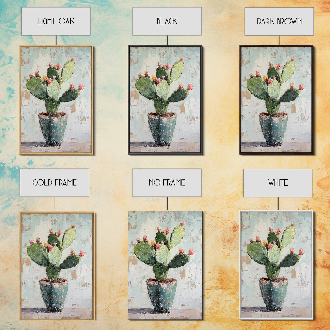 Prickly Pear Cactus In Rustic Pot Canvas Print, Desert Wall Art, Southwest Decor, Botanical Wall Decor, Plant Lover Gift