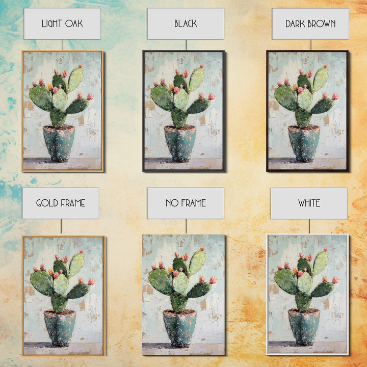 Prickly Pear Cactus In Rustic Pot Canvas Print, Desert Wall Art, Southwest Decor, Botanical Wall Decor, Plant Lover Gift
