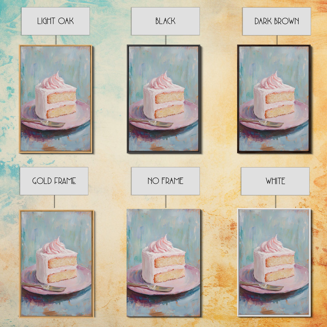 Pink Frosted Cake Slice On Plate Wall Art, Bakery Art Print, Kitchen Wall Art, Cute Kitchen Decor, Dessert Art, Gift For Her