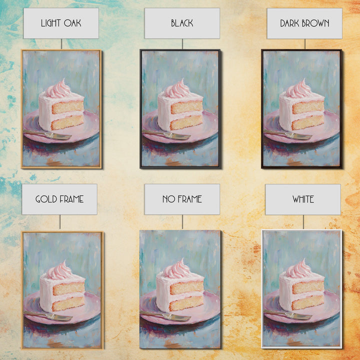 Pink Frosted Cake Slice On Plate Wall Art, Bakery Art Print, Kitchen Wall Art, Cute Kitchen Decor, Dessert Art, Gift For Her