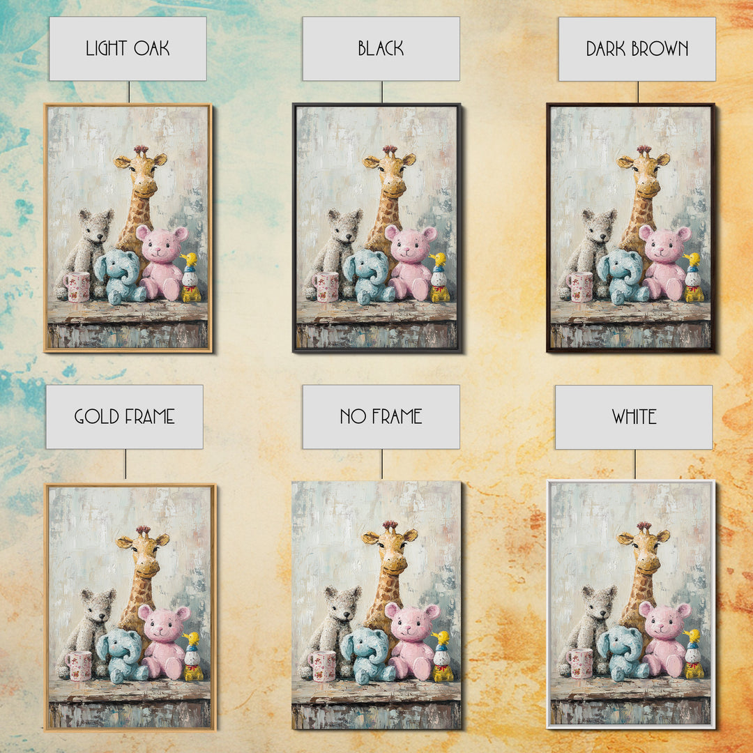Whimsical Nursery Stuffed Animals Wall Art, Giraffe Teddy Bear Elephant Print, Kids Room Decor, Baby Shower Gift For Baby Room
