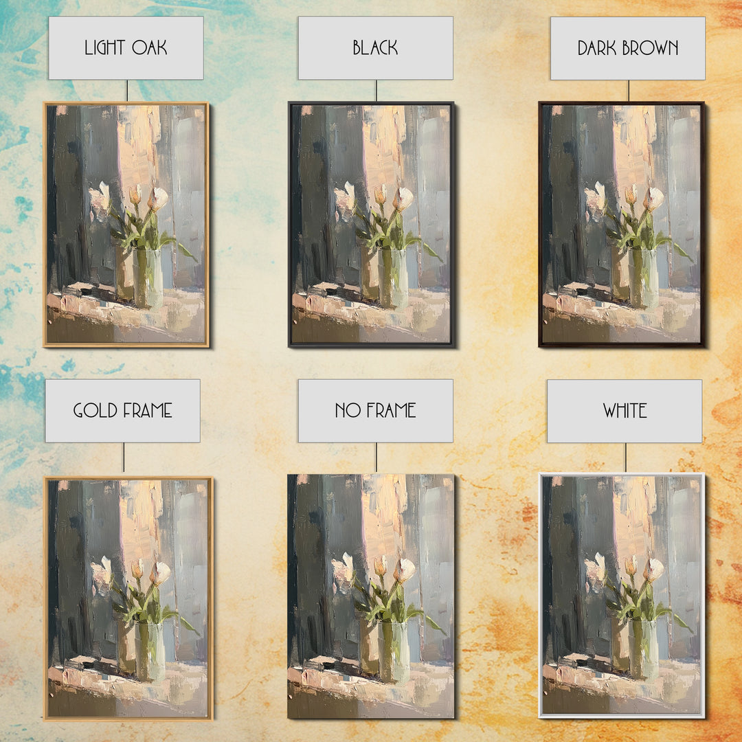 Soft White Tulips Framed Canvas Print, Impasto Floral Still Life, Neutral Wall Decor, Bedroom Decor, Gift For Her, Home Decor