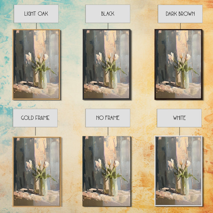 Soft White Tulips Framed Canvas Print, Impasto Floral Still Life, Neutral Wall Decor, Bedroom Decor, Gift For Her, Home Decor