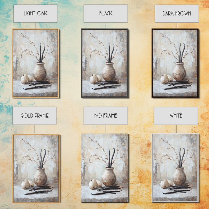Rustic Vanilla Bean And Garlic Still Life Wall Art, Neutral Kitchen Decor, Farmhouse Canvas Print, Dining Room Art, Gift For Foodie
