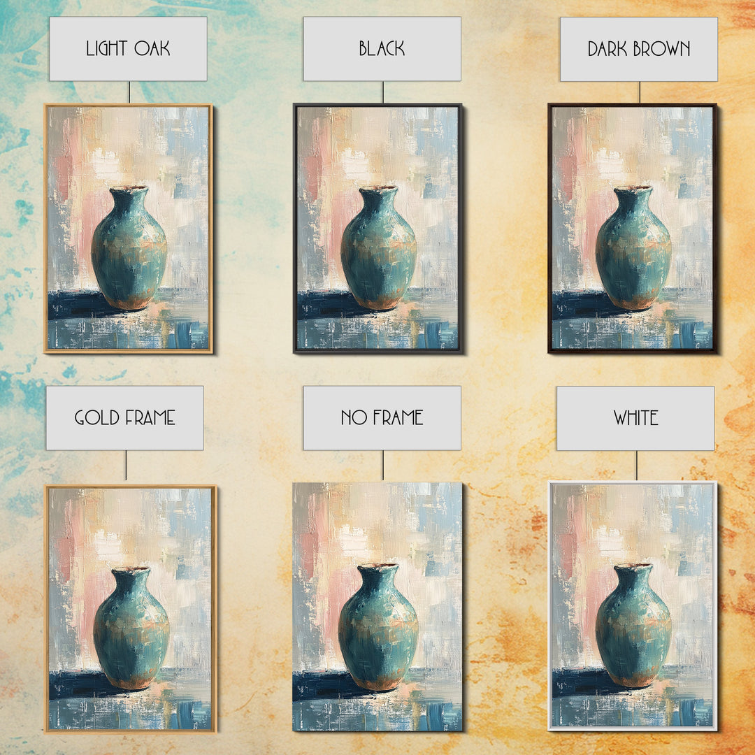 Turquoise Ceramic Vase Canvas Print, Modern Still Life Painting, Teal Wall Decor, Minimalist Art, Living Room Decor, Home Decor