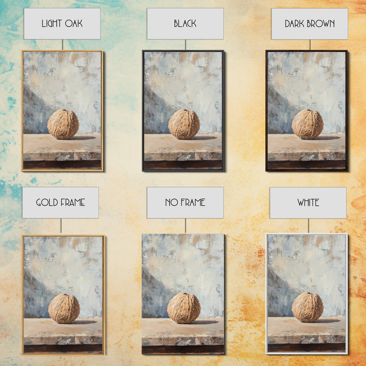 Minimal Walnut Still Life On Shelf Canvas Print, Neutral Kitchen Wall Art For Rustic Home Decor And Farmhouse Wall Decor