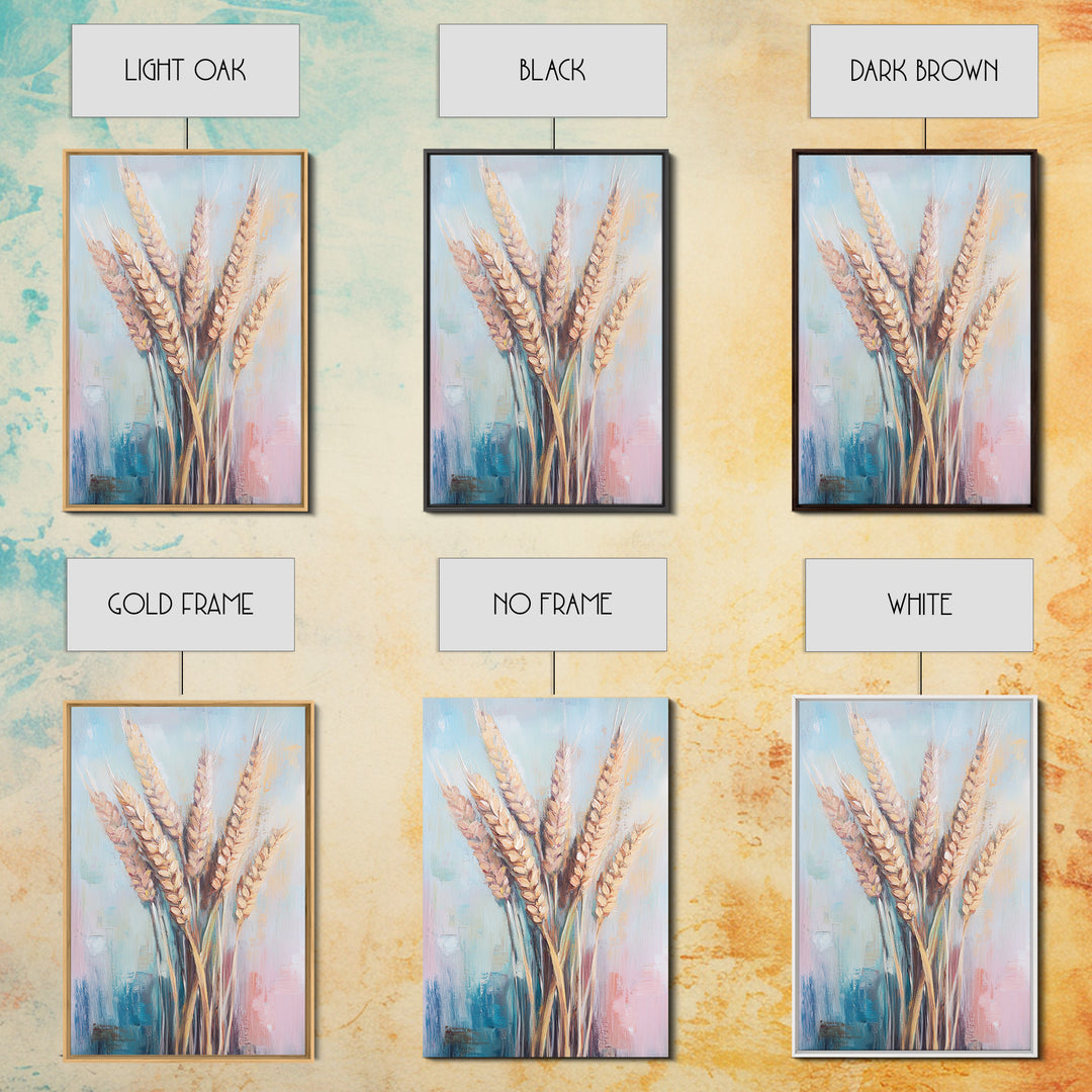 Golden Wheat Stalks In Soft Pastel Light Framed Canvas Print, Rustic Farmhouse Wall Art, Country Kitchen Decor, Housewarming Gift