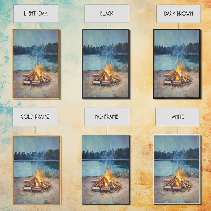Lakeside Campfire At Dusk Wall Art, Rustic Cabin Decor, Cozy Nature Print, Lake House Canvas, Housewarming Gift, Living Room Decor