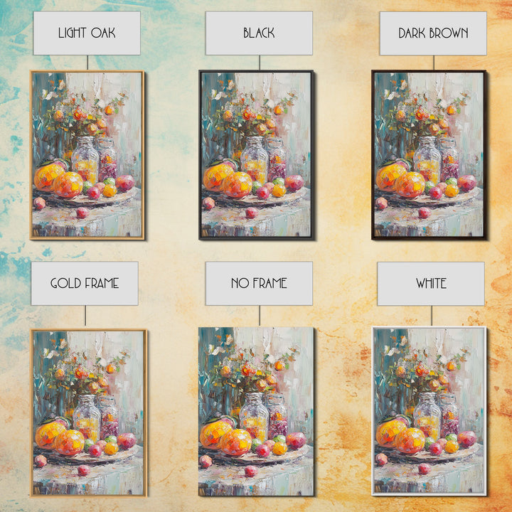 Colorful Citrus Fruit Still Life With Glass Jars Canvas Print, Kitchen Wall Art, Rustic Farmhouse Dining Room Decor, Foodie Gift
