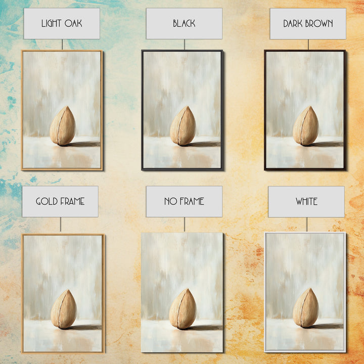 Single Almond Shell Minimalist Canvas Print, Neutral Still Life Wall Art For Kitchen, Japandi Decor, Organic Modern Home