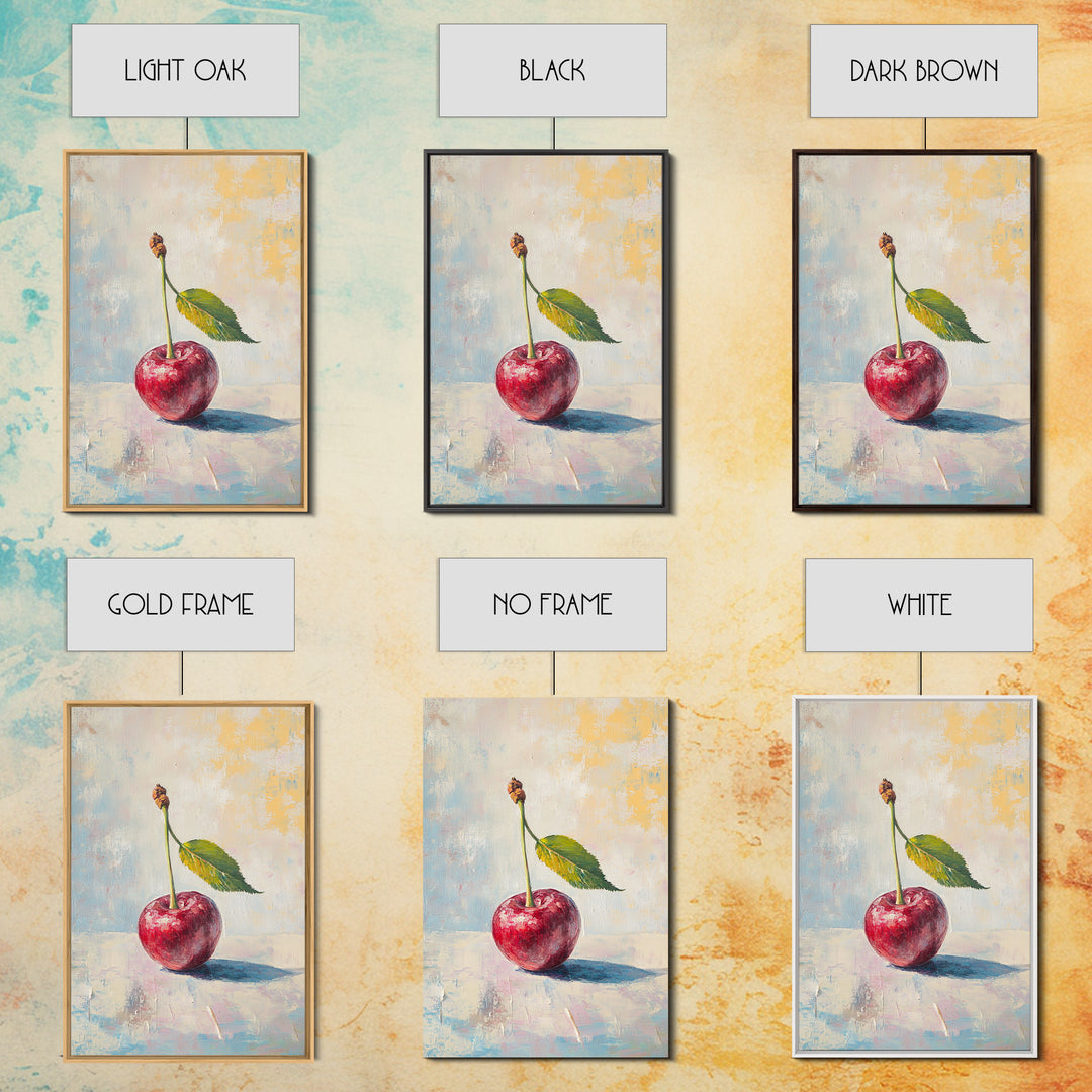 Red Cherry Still Life With Leaf Wall Art, Rustic Kitchen Decor, Fruit Art Print, Farmhouse Dining Room Home Decor Gift Idea