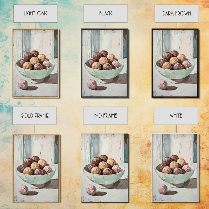 Pastel Bowl Of Chocolate Truffles Wall Art, Kitchen Decor, Food Still Life Painting, Whimsical Bakery Art Print Gift For Her