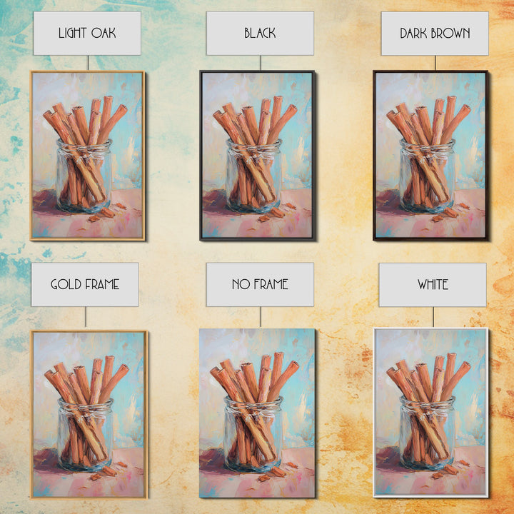 Cinnamon Sticks In Glass Jar Framed Canvas Print, Rustic Kitchen Wall Art, Spice Painting, Farmhouse Home Decor Gift Idea