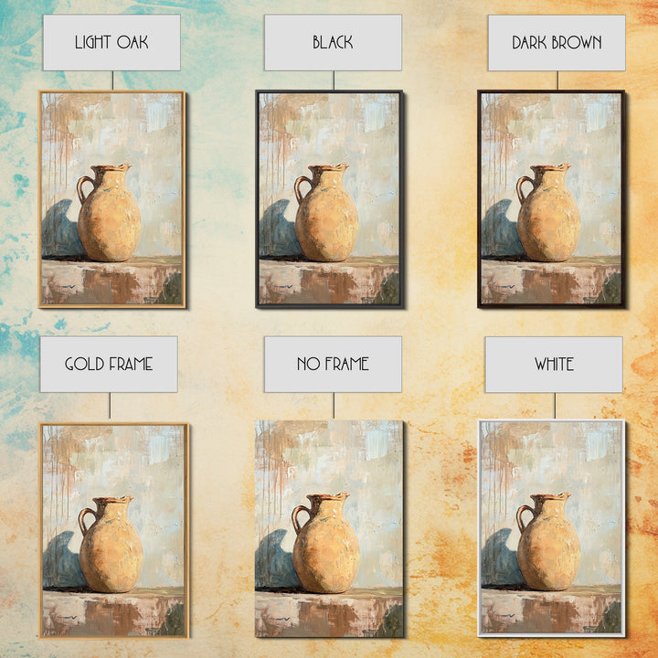Rustic Ceramic Pitcher Still Life Wall Art, Neutral Farmhouse Decor, Country Kitchen Painting, Wabi Sabi Home Decor Gift