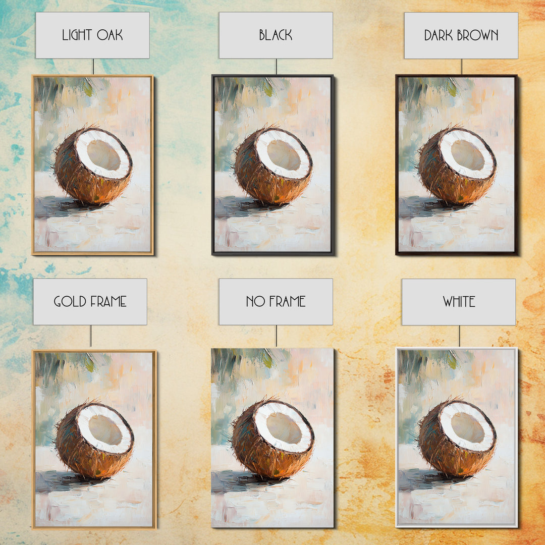 Split Coconut Still Life Canvas Print, Tropical Kitchen Wall Art, Coastal Home Decor, Food Art Print, Rustic Beach House Gift