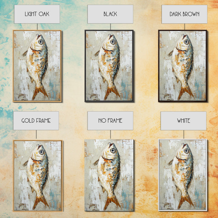 Silver Fish Impasto Canvas Print, Coastal Kitchen Wall Art, Nautical Seafood Decor, Ocean Animal Art Print, Beach House Gift