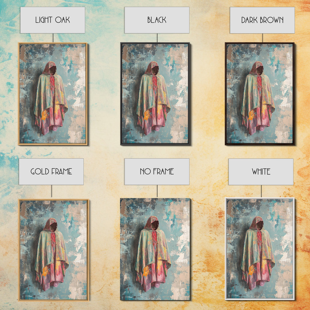 Hooded Pastel Figure In Flowing Robe, Wall Art, African Inspired Art, Cultural Wall Decor, Boho Neutral Home Decor Gift Idea