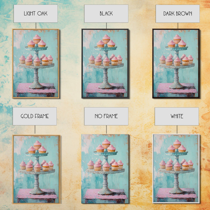 Pink Cupcakes On Tiered Stand Canvas Print, Cute Bakery Wall Art, Girls Room Decor, Dessert Art, Kitchen Decor Gift, Home Decor