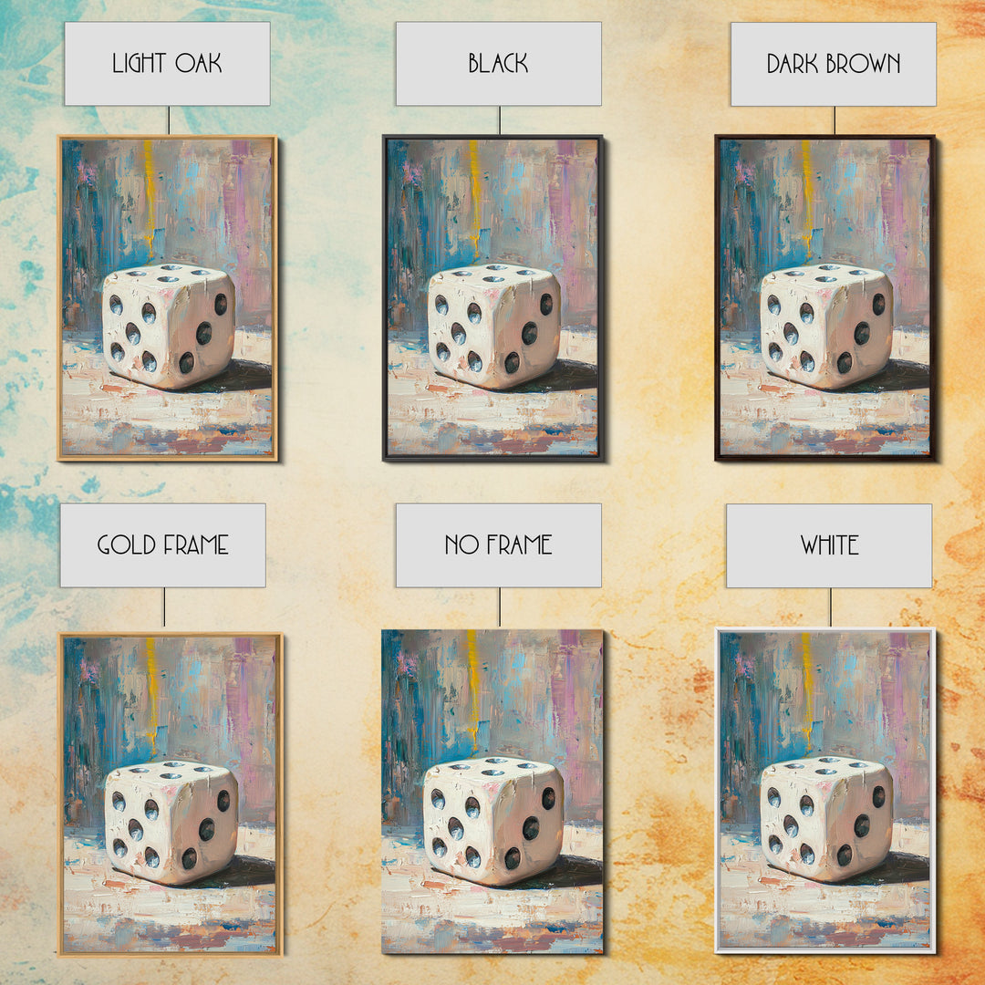 White Dice Still Life Canvas Print, Game Room Wall Art, Casino Wall Art, Man Cave Decor, Poker Decor, Gift For Him, Home Bar Decor