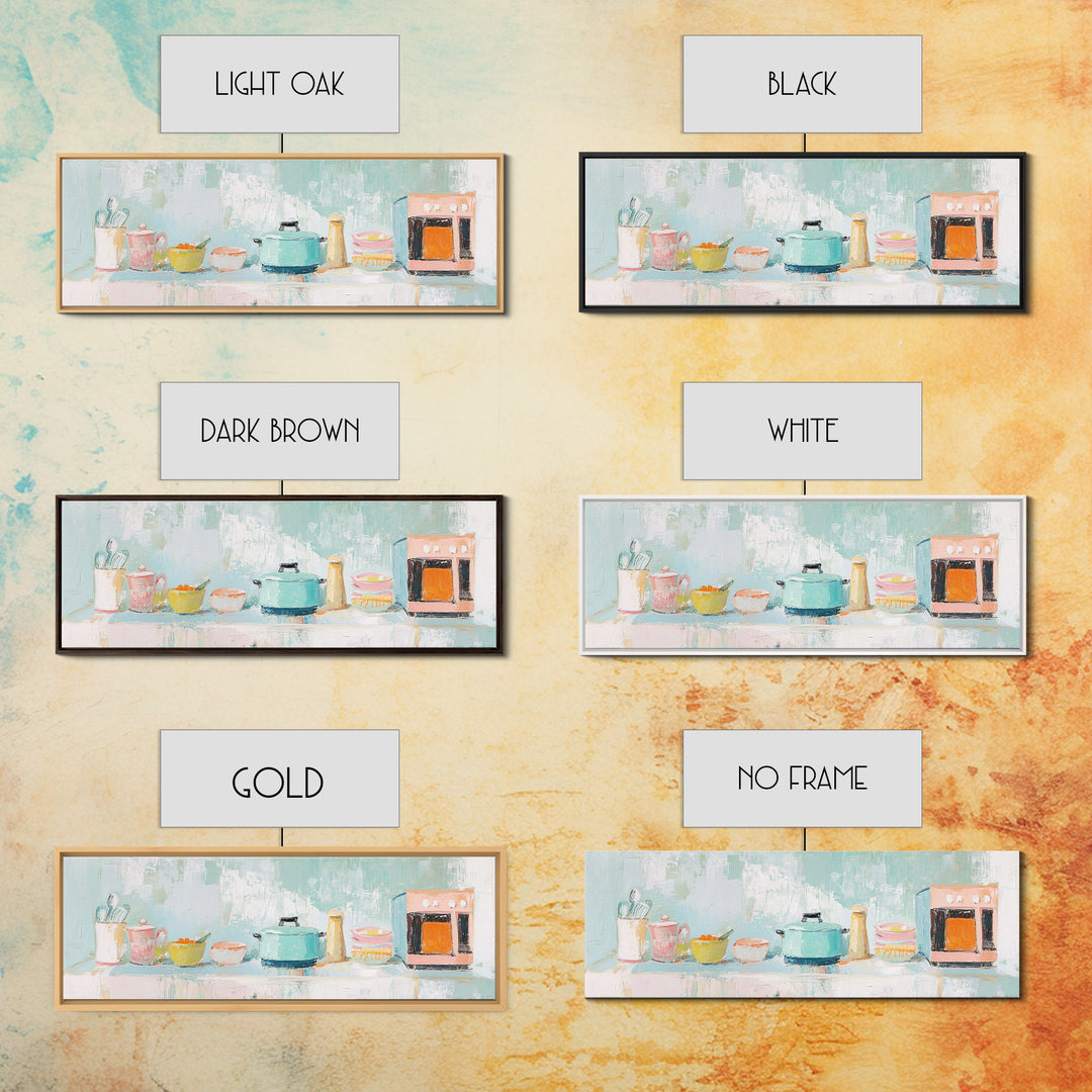 Pastel Kitchen Counter Canvas Print, Cozy Kitchen Wall Art, Modern Farmhouse Decor, Whimsical Cooking Art For Dining Room