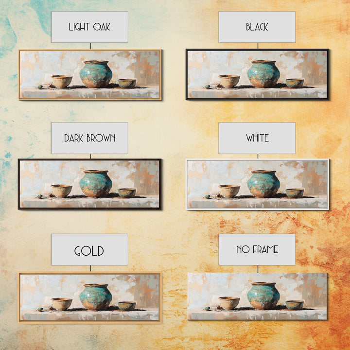 Turquoise Pottery Still Life Wall Art, Rustic Kitchen Decor, Farmhouse Canvas Print, Neutral Dining Room Art Print Gift Idea