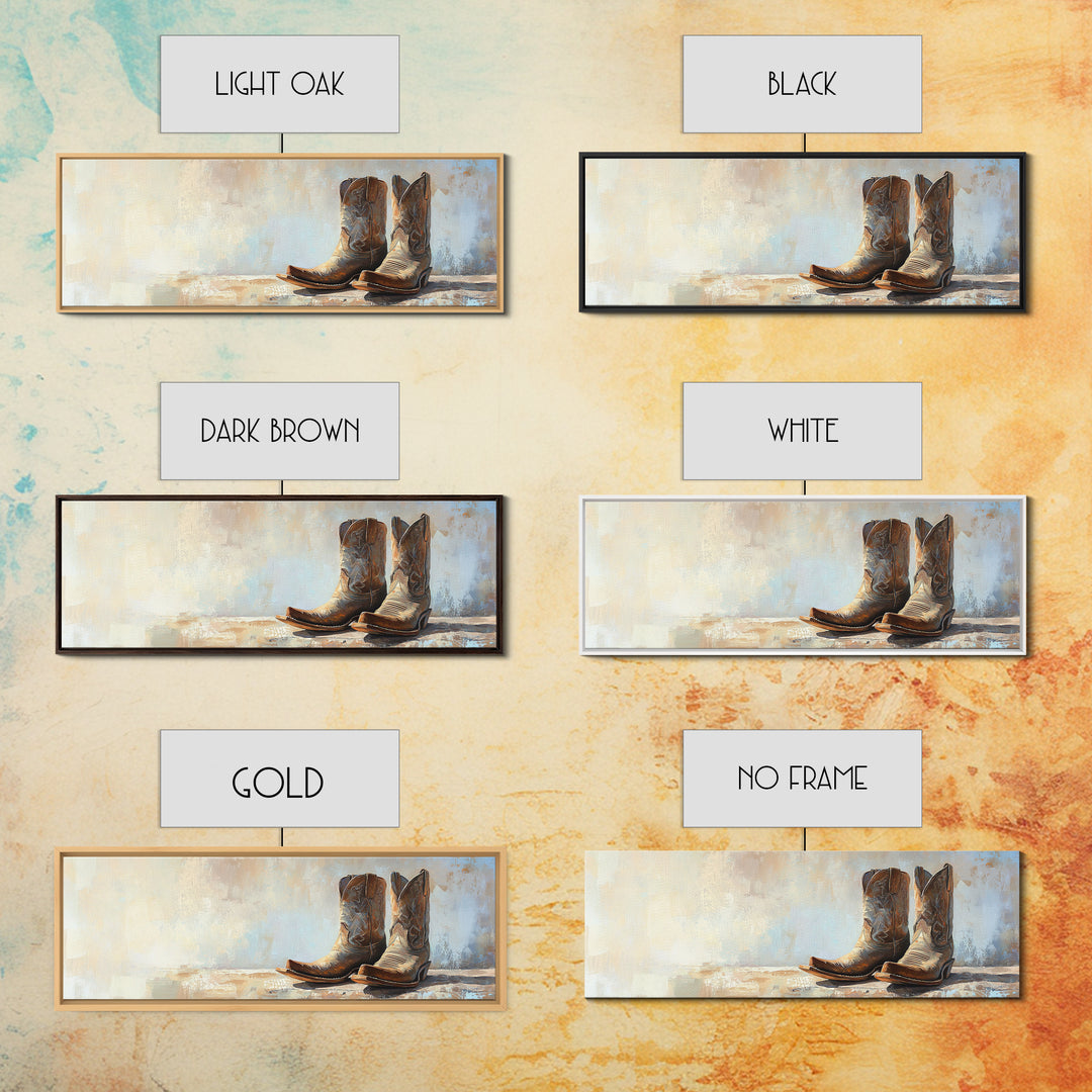 Weathered Cowboy Boots Framed Canvas Print, Western Wall Art, Rustic Ranch Decor, Southwestern Farmhouse Housewarming Gift