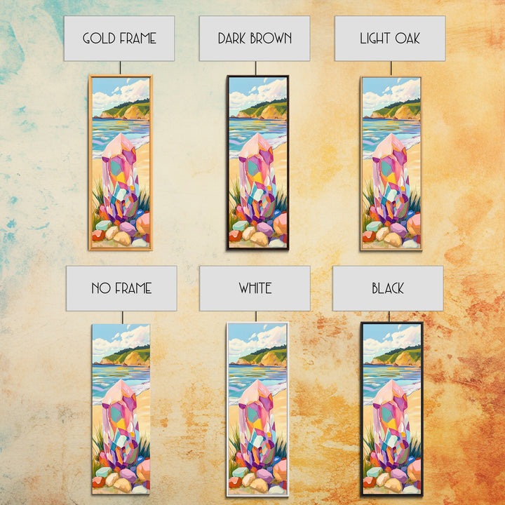 Rainbow Crystal Beach Canvas Print, Coastal Wall Art, Colorful Gemstone Decor, Ocean Landscape Print, Boho Beach House Gift