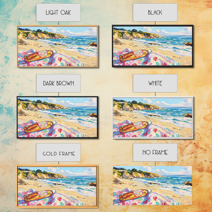 Beach Bottle On Towel Coastal Beach Canvas Print, Ocean Wall Art, Beach House Decor, Nautical Wall Decor, Summer Gift For Her