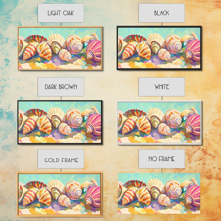 Rainbow Seashell Collection Beach Still Life Canvas Print, Coastal Wall Art, Nautical Home Decor, Colorful Beach House Gift