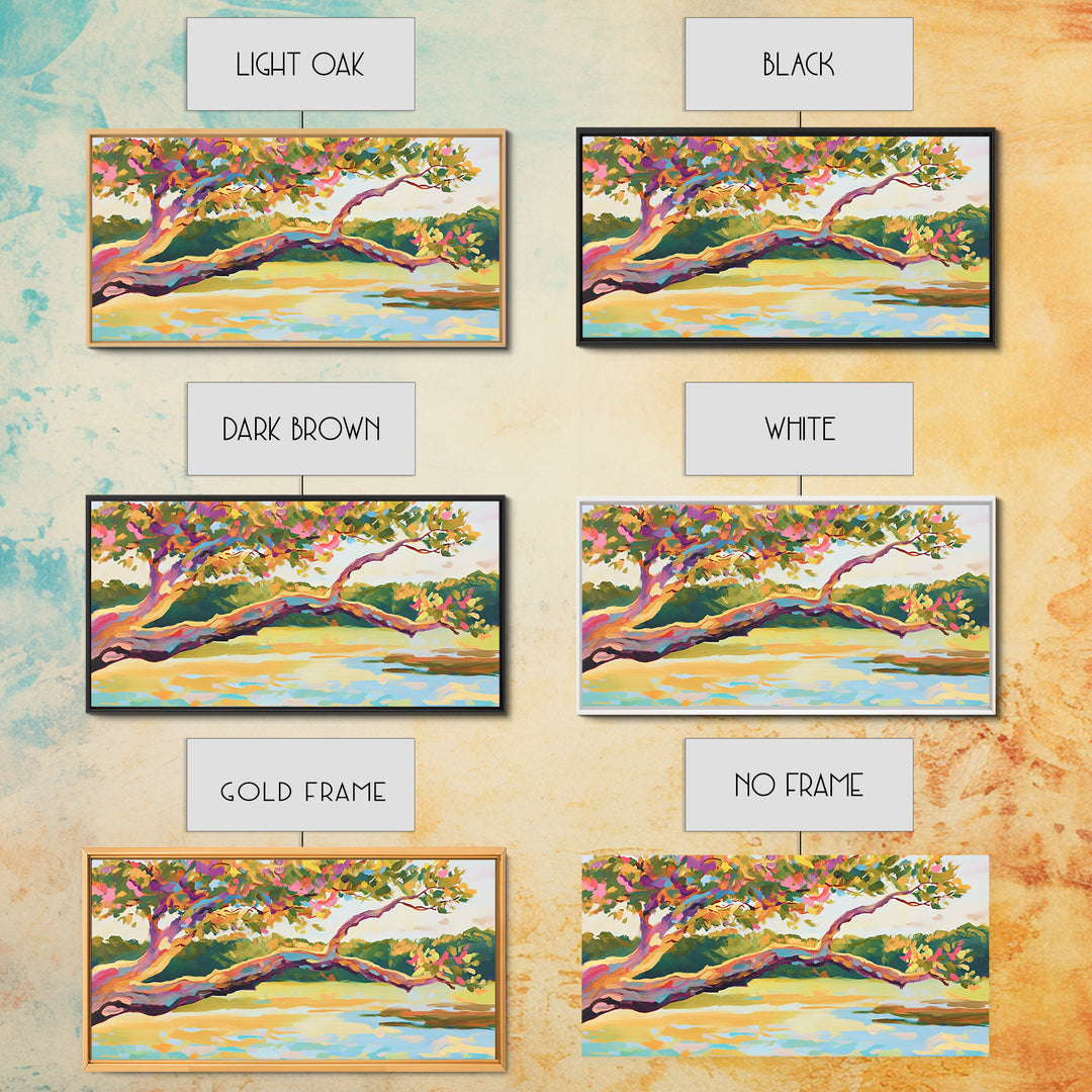 Colorful Lakeside Tree Wall Art, Vibrant Landscape Painting, Nature Canvas Wall Art, Living Room Decor, Housewarming Gift